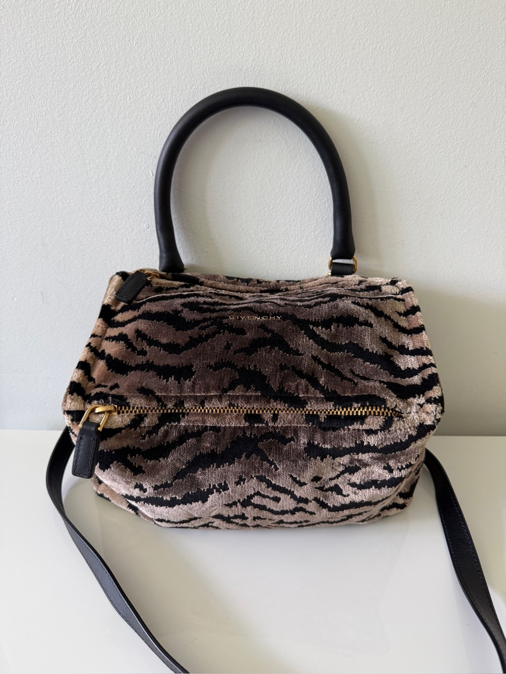 GIVENCHY Pandora Velvet Leather Small Crossbody Handbag Bag, Animal Print